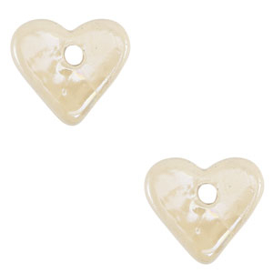 Perles en c&eacute;ramique DQ grecque coeur Blanc cass&eacute;