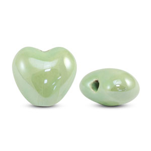 Perles en c&eacute;ramique DQ grecque coeur Vert clair