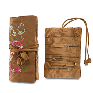 Trousse &agrave; bijoux de voyage avec fleurs Marron