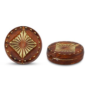Perles acryliques rond avec carr&eacute; Orange marron-dor&eacute;