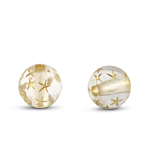 Perles acryliques rond avec &eacute;toiles Transparent-dor&eacute;