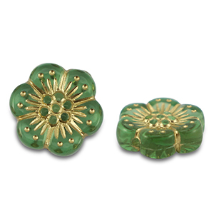 Perles acryliques fleur Vert-dor&eacute;