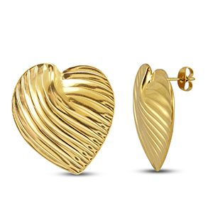 Boucles d'oreilles / puces d&rsquo;oreilles en acier Inox coeur Dor&eacute;