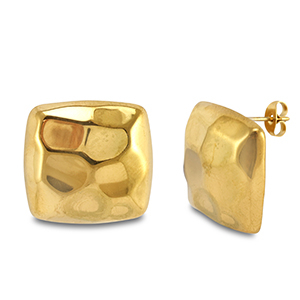 Boucles d'oreilles / puces d&rsquo;oreilles en acier Inox carr&eacute; Dor&eacute;
