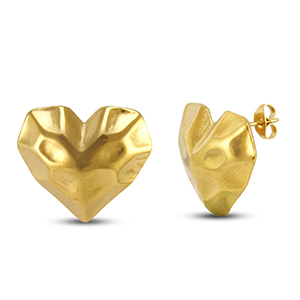 Boucles d'oreilles / puces d&rsquo;oreilles en acier Inox coeur Dor&eacute;