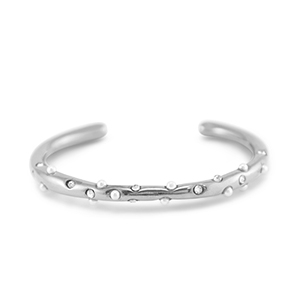Bracelets en acier Inox jonc avec imitations perles Argent&eacute;