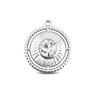 BY31&reg; Breloques en acier Inox rond avec bague Argent&eacute;-cristal