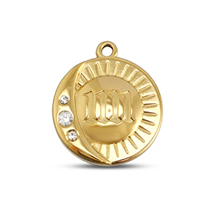 BY31&reg; Breloques en acier Inox rond avec 11:11 Dor&eacute;