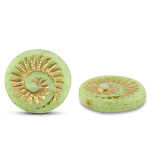 Perles tch&egrave;ques fossil shell 18mm Vert olive-dor&eacute;