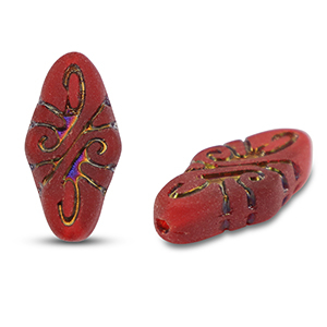 Perles tch&egrave;ques arabesque 19x9mm Transparent rouge-bleu/dor&eacute;