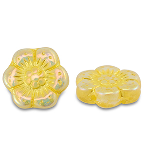 Perles tch&egrave;ques boho flower 14mm Transparent jaune-AB coating