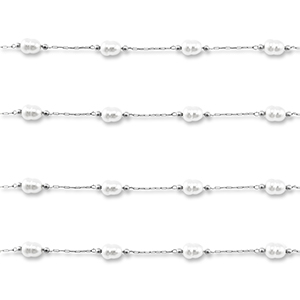 Appr&ecirc;ts en acier inox cha&icirc;ne maille jaseron avec imitations perles ovale Argent&eacute;-blanc