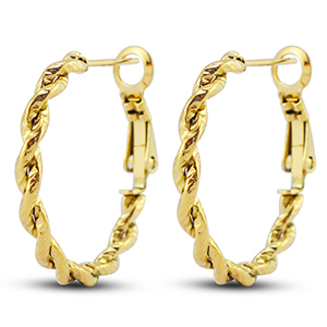 Boucles d'oreilles / cr&eacute;oles en acier Inox torsad&eacute; Dor&eacute;