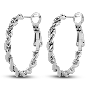 Boucles d'oreilles / cr&eacute;oles en acier Inox torsad&eacute; Argent&eacute;