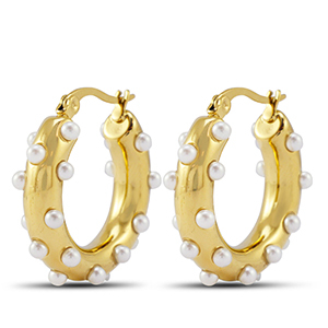 Boucles d'oreilles / cr&eacute;oles en acier Inox avec imitations perles Dor&eacute;