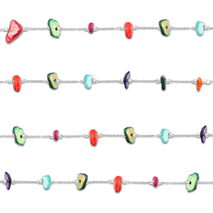 Appr&ecirc;ts en acier inox cha&icirc;ne maille jaseron irr&eacute;gulier Argent&eacute;-multicolore
