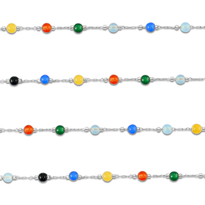 Appr&ecirc;ts en acier inox cha&icirc;ne maille jaseron Agate rond Argent&eacute;-multicolore
