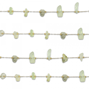 Appr&ecirc;ts en acier inox cha&icirc;ne maille jaseron Prehnite irr&eacute;gulier Dor&eacute;-vert clair