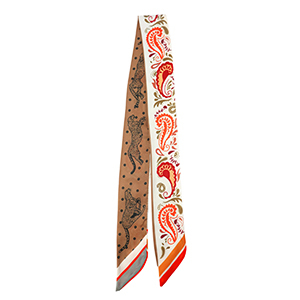 Bandana foulard avec fleur/l&eacute;opard Blanc-marron clair-orange