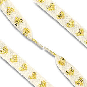 Lacet pour chaussure tendance avec c&oelig;ur Blanc cass&eacute;-dor&eacute;