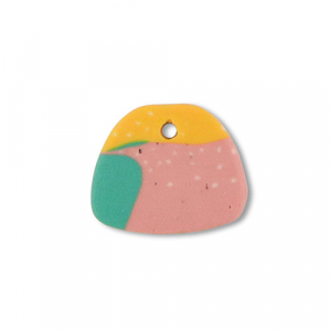 Pendentifs en polym&egrave;re trap&egrave;ze Vert-rose-jaune ocre