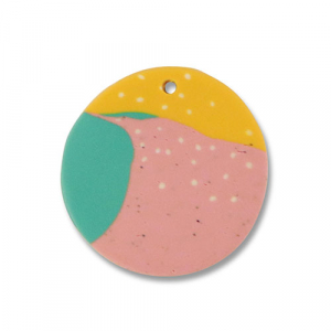 Pendentifs en polym&egrave;re rond Vert-rose-jaune ocre