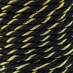 Cordon tendance torsad&eacute; 3mm Noir-dor&eacute;