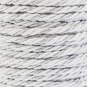 Cordon tendance torsad&eacute; 3mm Blanc-argent&eacute;