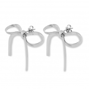 Boucles d'oreilles puces en acier Inox n&oelig;ud Argent&eacute;