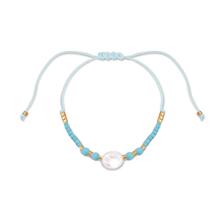 Bracelets tendance perles mixtes Bleu clair-blanc-dor&eacute;