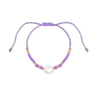 Bracelets tendance perles mixtes Violet-blanc-dor&eacute;