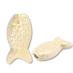 Perles en c&eacute;ramique DQ grecque poisson Blanc cass&eacute;