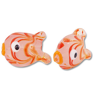 Perles en verre peintes &agrave; la main poisson Rouge corail-orange