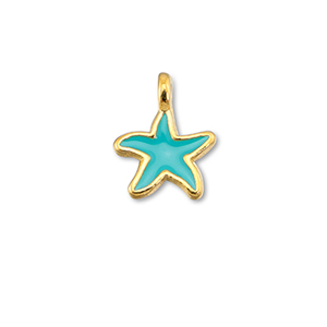 Breloques en m&eacute;tal DQ &eacute;toile de mer Bleu turquoise-Dor&eacute; (sans nickel)