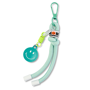 Porte-cl&eacute;s smiley avec cordon Menthe-jaune n&eacute;on-blanc