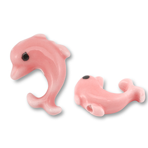 Perles en c&eacute;ramique dauphin Rose corail