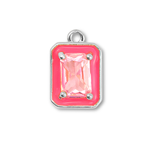 M&eacute;tal TQ laiton breloques rectangle Argent&eacute;-n&eacute;on rose-rose clair