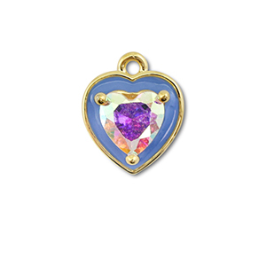 M&eacute;tal TQ laiton breloques coeur Dor&eacute;-bleu-AB coating
