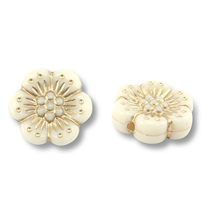 Perles acryliques fleur Blanc cass&eacute;-dor&eacute;