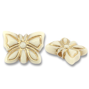 Perles acryliques papillon Blanc cass&eacute;-dor&eacute;