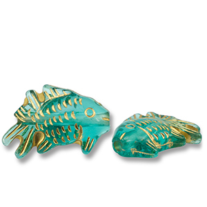 Perles acryliques poisson Vert sarcelle-dor&eacute;