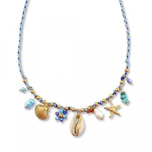 Colliers en acier Inox avec breloque vie marine Dor&eacute;-multicolore