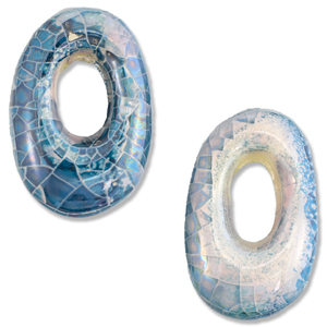 Perles en c&eacute;ramique DQ grecque ovale mosa&iuml;que Bleu vif-blanc cass&eacute;-lilac