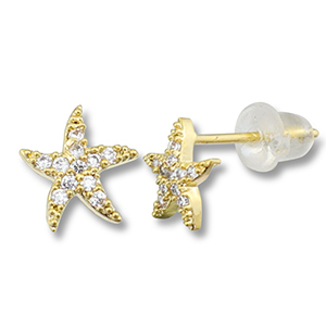 M&eacute;tal TQ laiton boucles d'oreilles / puces d&rsquo;oreilles &eacute;toile de mer Dor&eacute;-transparent