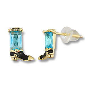 M&eacute;tal TQ laiton boucles d'oreilles / puces d&rsquo;oreilles botte de cow-boy Dor&eacute;-bleu clair