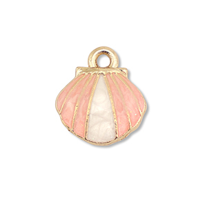 Breloques en m&eacute;tal &eacute;maill&eacute;e coquille Dor&eacute;-rose clair-blanc