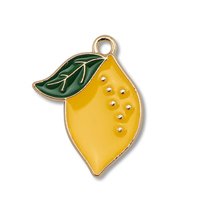 Breloques en m&eacute;tal &eacute;maill&eacute;e citron Dor&eacute;-jaune-vert fonc&eacute;