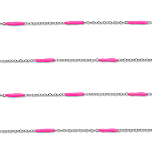 Appr&ecirc;ts en acier Inox cha&icirc;ne maille jaseron avec barre Argent&eacute;-rose