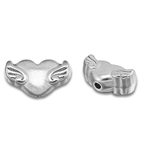 Perles en acier Inox coeur avec aile Argent&eacute;