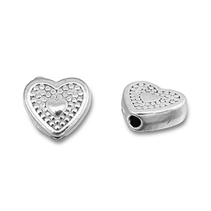 Perles en acier Inox coeur Argent&eacute;